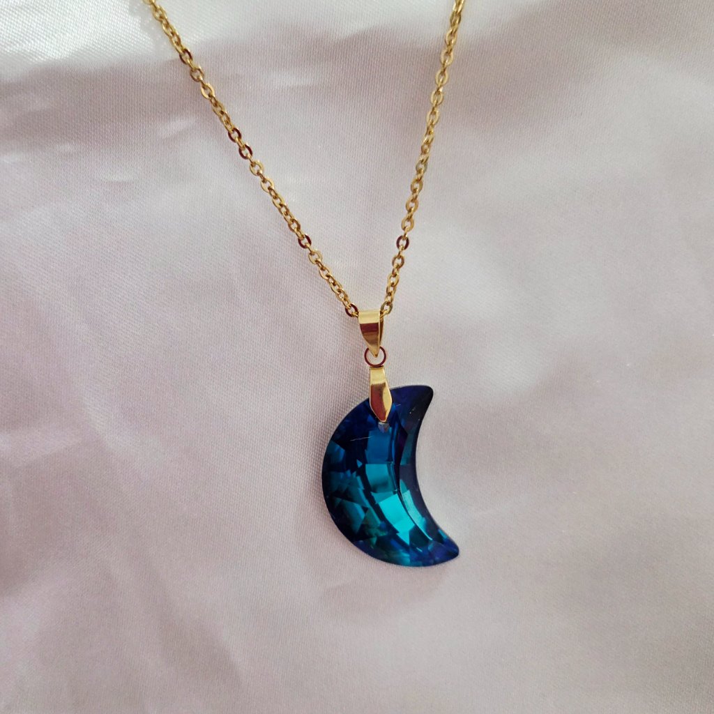 18k Gold Plated Stainless Steel Blue Moon Necklaces